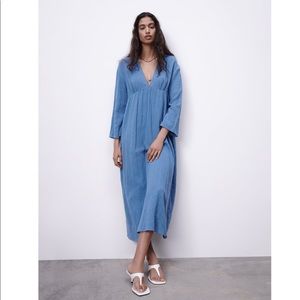 Zara Blue Linen & cotton Blend midi dress